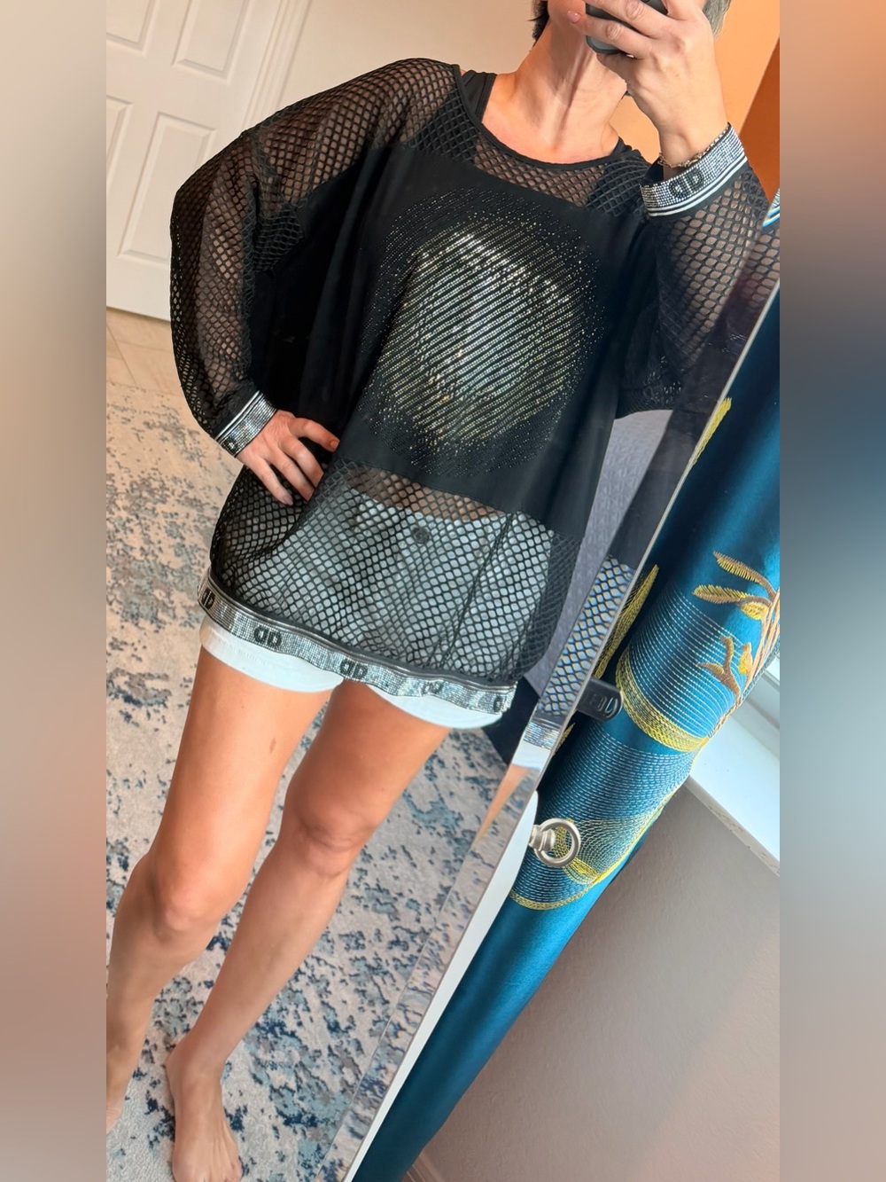 Black Mesh Swim Cover-Up with Metallic Detail